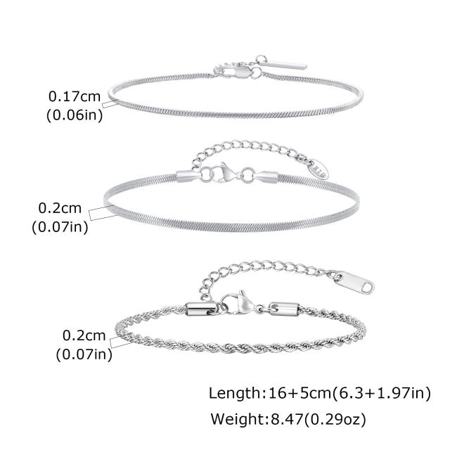 Conjunto 3 Pulseiras Masculinas Corrente Fina Prateada Hipoalergênica