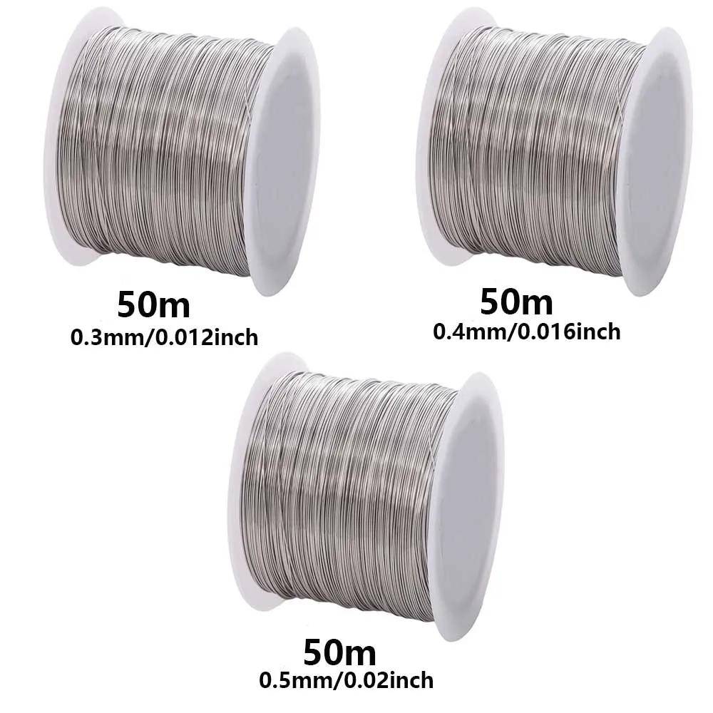 1 rolo de fio de miçangas de aço inoxidável, fio artesanal não elástico durável de 0,1-1mm-para joias diy, uso com alça ergonômica