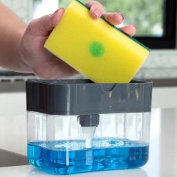 1/2 Peças Dispensador Automático de Sabão com Suporte para Esponja e Frasco de Pressão para Líquido, Ferramenta de Limpeza de Louça com Esponja e Pano, para Uso em Pia de Cozinha - Image 2