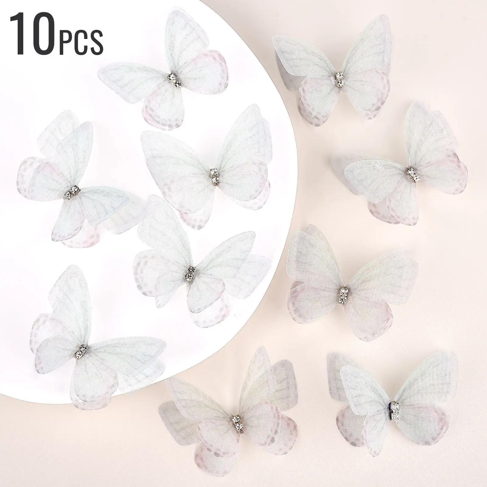 10/20 pçs cor gradiente organza tecido borboleta apliques 5cm translúcido chiffon borboleta para diy costura artesanato decoração - Image 1