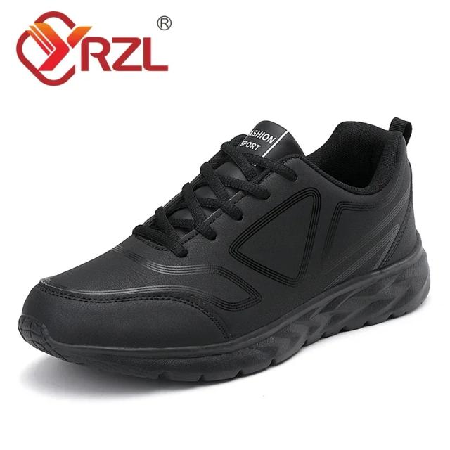 Yrzl preto tênis de corrida de couro à prova dwaterproof água atlético masculino resistente ao desgaste sapatos esportivos de caminhada sapatos masculinos confortáveis