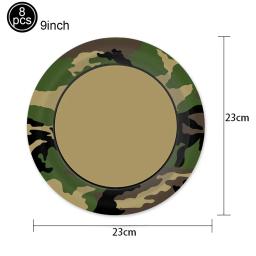 Camo festa decoração pratos de papel copos guardanapos toalha de mesa banner camuflagem utensílios de mesa para menino camo caça - Image 6