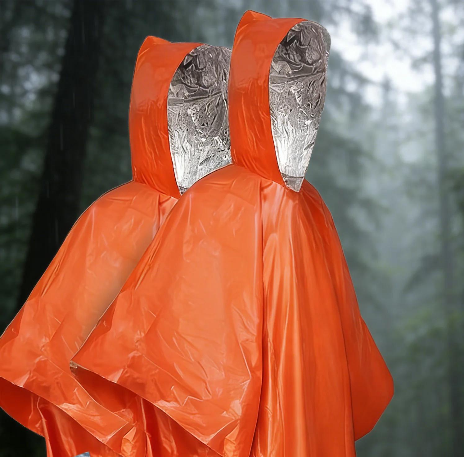Poncho de Emergência com Capuz, Material PE, Impermeável e Quente com Forro Revestido de Alumínio, Cobertor de Emergência para Camping - Image 1
