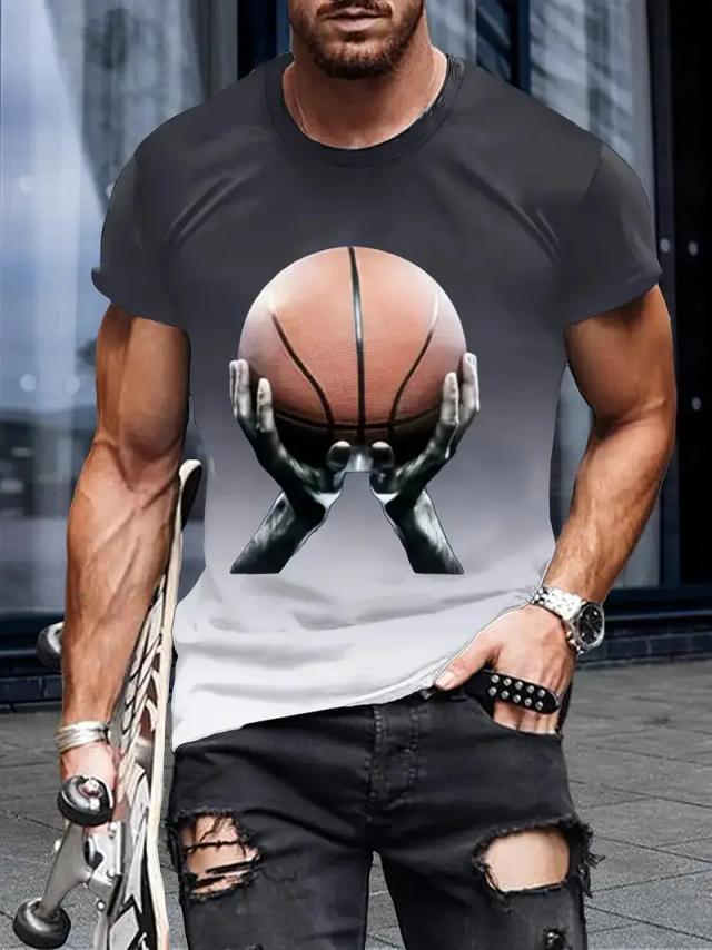 Camisa temática de basquete masculina, estampa 3D, camiseta de manga curta, tendência do verão, personalidade, top esportivo, camiseta de streetwear extragrande