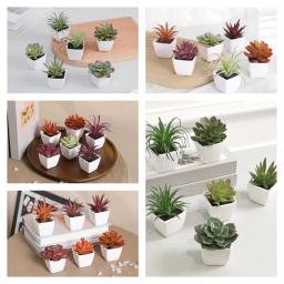 6 peças (conjunto) mini planta verde suculenta artificial bacia branca de plástico, peitoril da janela de casa, decoração de estante de mesa de restaurante - Image 1