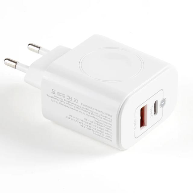 Carregador 3 em 1 PD20W com 2 Portas USB-C/USB-A e Carregador Apple Watch Magnético
