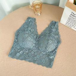 Sutiãs de renda superior feminino decote em v profundo lingerie sexy fio livre sutiã regatas roupa interior feminina v volta bralette acolchoado camisola - Image 6