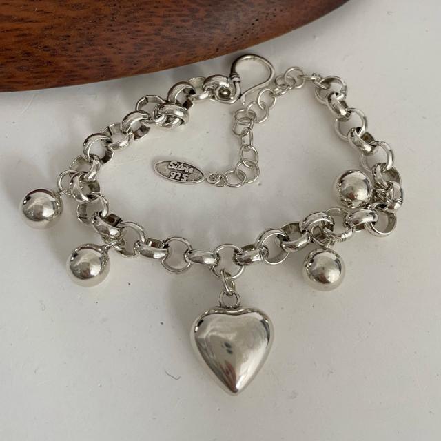 Prata Esterlina 925 Pulseira Coração Artesanal 100% Sólida