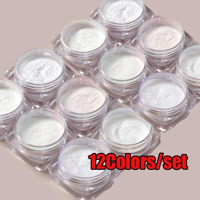 Pó Espelhado para Unhas Branco Aurora 12 Unidades/Conjunto 0,3g/Pote