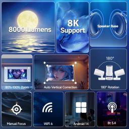 Magcubic 8K HY300 Pro + Projetor Construído em 5W Alto-falante 1280*720P Android 14 8000 Lumens Wifi6 BT5.4 Projetor Portátil ao ar livre - Image 3