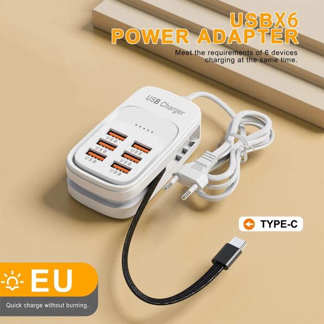 Carregador USB Rápido 6 em 1 Estação de Carregamento de Mesa 3PD 3USB