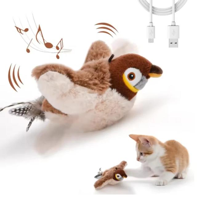 Brinquedo Interativo para Gato Simulador de Pássaro Recarregável - Canta e Abana