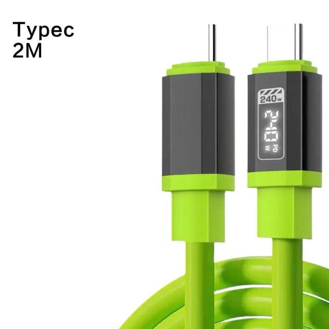 Cabo de Dados USB Tipo C 240W Carregamento Rápido Silicone Flexível 1M/2M