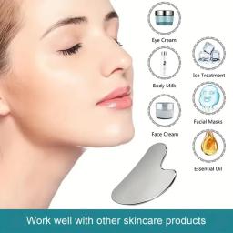 Conjunto de ferramentas de limpeza facial de 1/3 peças, ferramenta de raspagem em forma de coração de aço inoxidável, rolo de gelo, escova facial de silicone. - Image 4