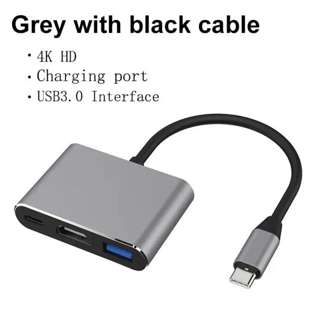 Adaptador USB-C 3 em 1 para HDMI 4K, USB 3.0 e USB-C PD