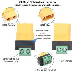 Conector XT60 sem solda macho/fêmea para adaptador de terminal de parafuso de 2 pinos, conector de bala XT60 portátil, plugue de alimentação para aviões RC - Image 2