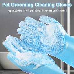 Pet grooming luvas cão gato banho luva de limpeza shampoo purificador limpo macio silicone remoção do cabelo luva mão proteção da pele - Image 1