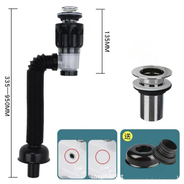 Tubo de Drenagem Flexível Universal para Cozinha e Banheiro com Anti-Odor e Anti-Entupimento