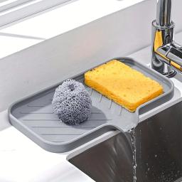 Pia bandeja de silicone com dreno sabão esponja armazenamento titular bancada pia purificador escova sabão rack armazenamento cozinha organizador - Image 1