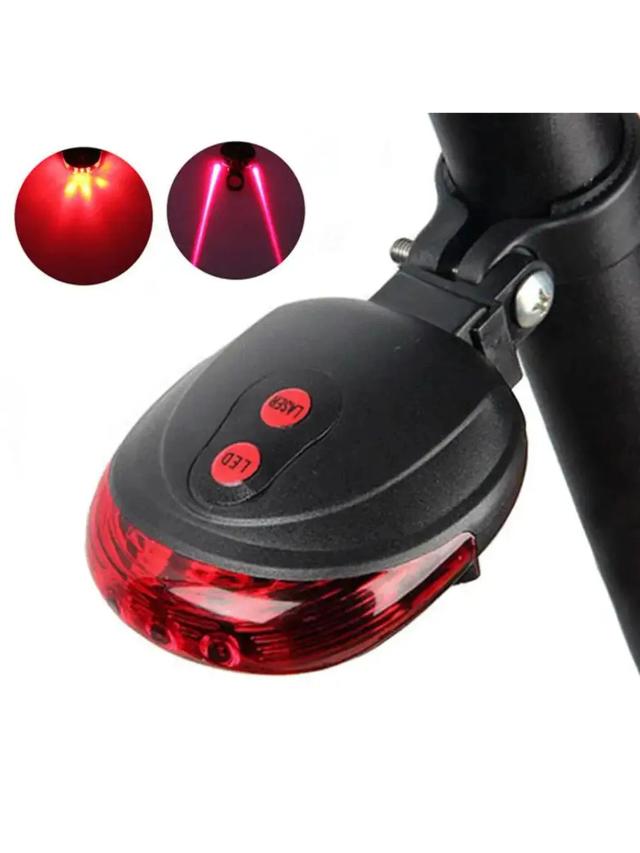 Luz Traseira de Bicicleta 5 LED com Laser de Segurança Noturna