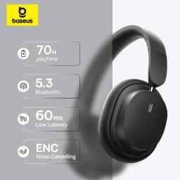 Baseus fones de ouvido sem fio bluetooth 5.3 nível alta fidelidade fone 40mm driver dobrável sobre a orelha 70h playtime áudio espacial - Image 1