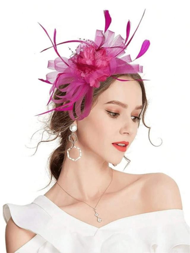 Chapéu de Festa Feminino com Penas para Casamento e Derby 1950s