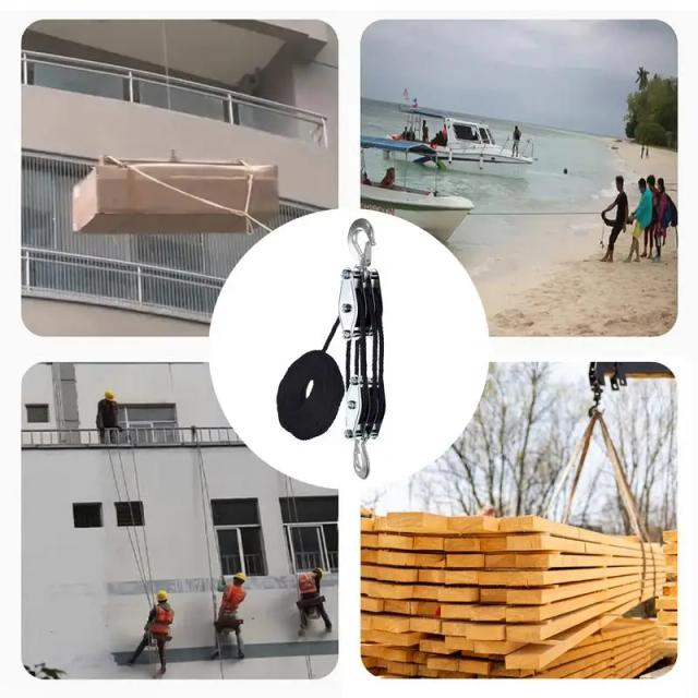 Bloco e equipamento polia sistema 50ft 3 corda polia talha com 6:1 potência de elevação resistente 2200 lbs 50ft catraca extrator talha