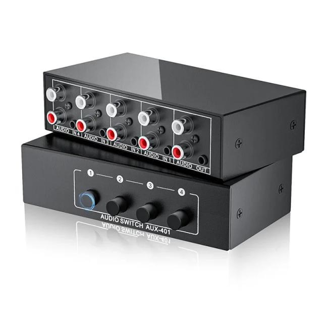 HDmatters Seletor de Áudio Estéreo 4 em 1 RCA/AUX Switcher