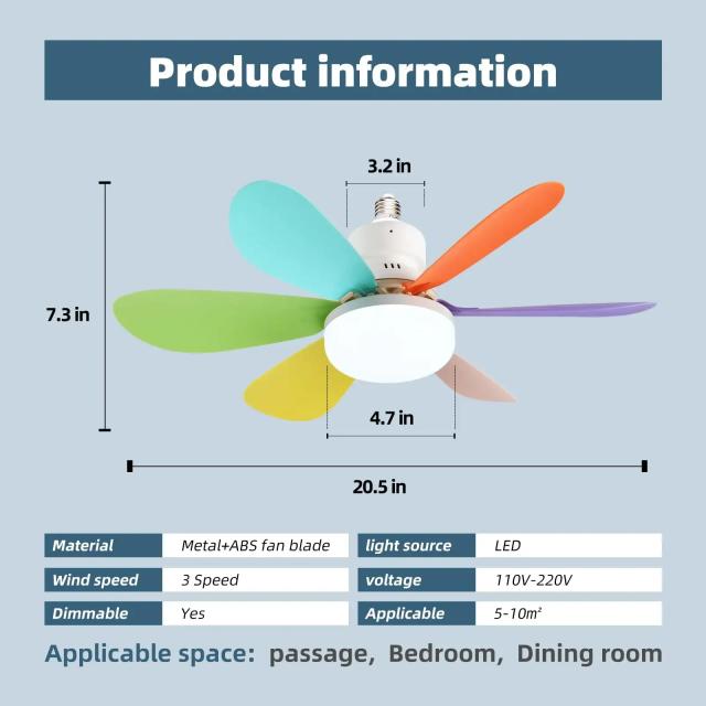 Ventilador de Teto com Controle Remoto 20.5 polegadas LED E26/E27