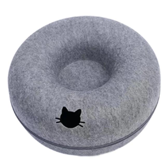 Túnel Interativo Redondo de Feltro para Gatos - Brinquedo e Cama Confortável