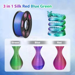 Filamento de impressora 3D PLA de seda tricolor, filamento de impressão 3D multicolorido de 1,75 mm, filamento vermelho, azul e verde, 250 g (0,55 libras) - Image 5