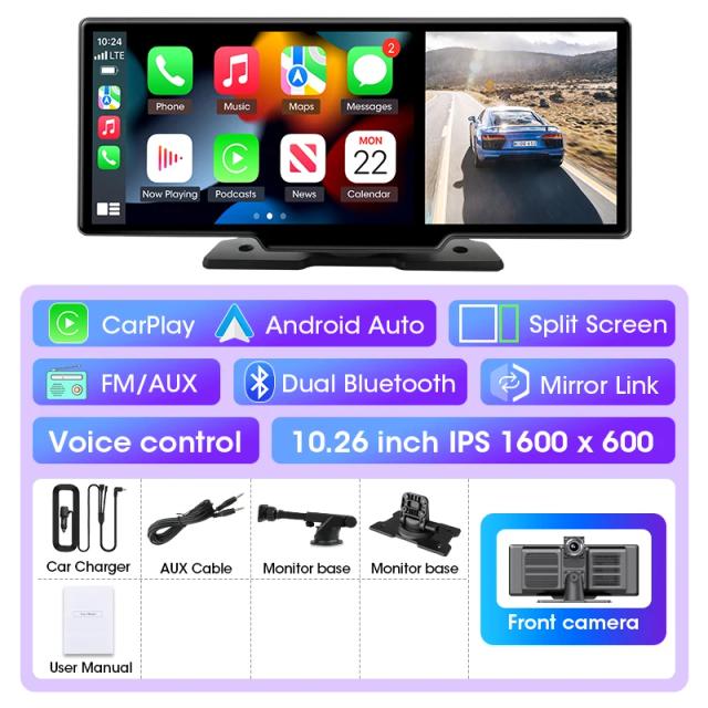 Gravador de Vídeo Automotivo 4K com Carplay e Android Auto de 11.26 Polegadas