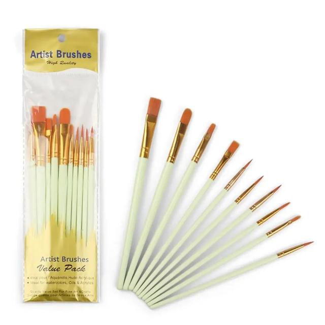 Nylon Hair Artist Paint Brush Set 10pcs