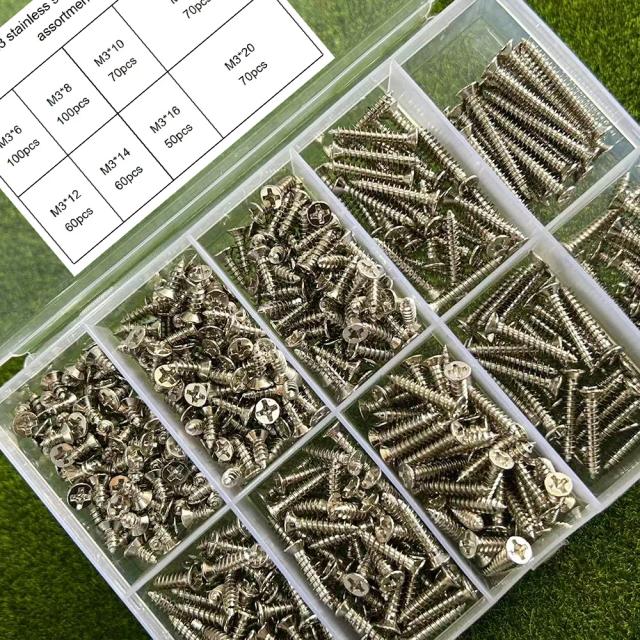 Kit Parafusos Autoatarraxantes M3 Aço Inoxidável 400 Peças para Madeira e Metal