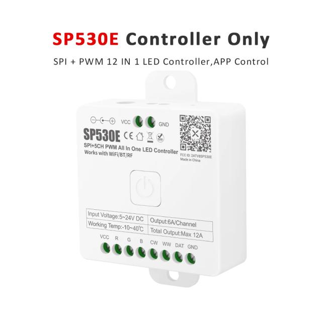 Controlador de LED SP530E Wi-Fi Bluetooth RF 5V-24V 5 Canais para Fitas WS2812B WS2811 SK6812