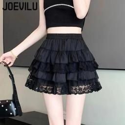 Saia tutu de renda gótica elástica sexy renda mini saias de tule festa clube dançarina usar calças pretas high street y2k roupas femininas - Image 5