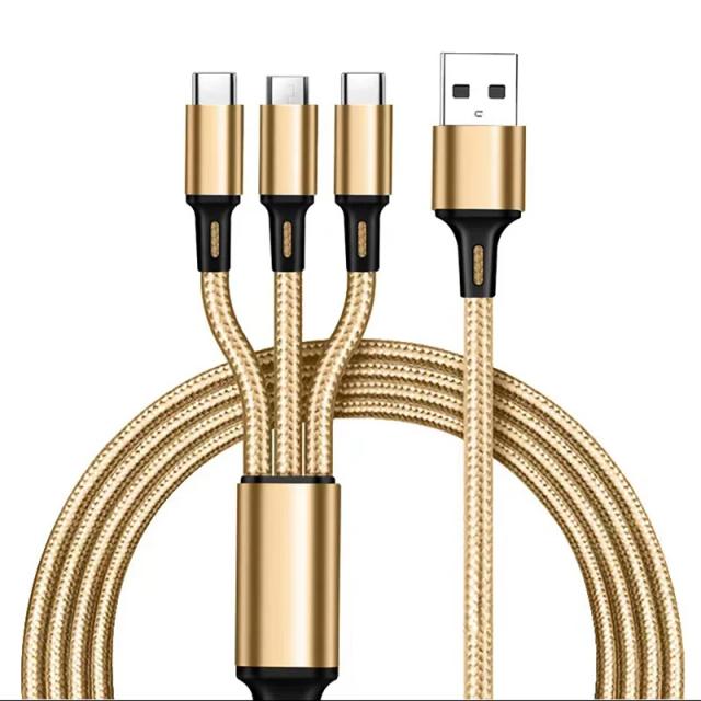 Cabo Carregador Rápido 3 em 1 USB-C Micro-USB Lightning 1.2m Nylon Trançado