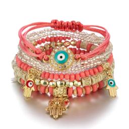 6 pçs/set boêmio mau olhado pulseira conjunto para mulheres fátima mão coração charme frisado corda corrente pulseira feminino jóias presente - Image 5