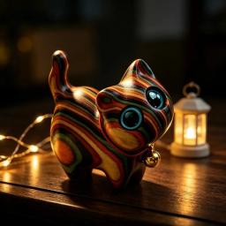 Escultura de Gatinho em Madeira Pintada - Decoração Criativa para Casa, Ornamentos de Entrada para Festivais, Estátua de Madeira para Jardim Interno - Image 1