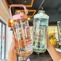2l garrafa de água portátil palha copo de água de plástico para esportes ao ar livre fitness adulto alto valor grande copo de gordura com marcador de tempo - Image 4