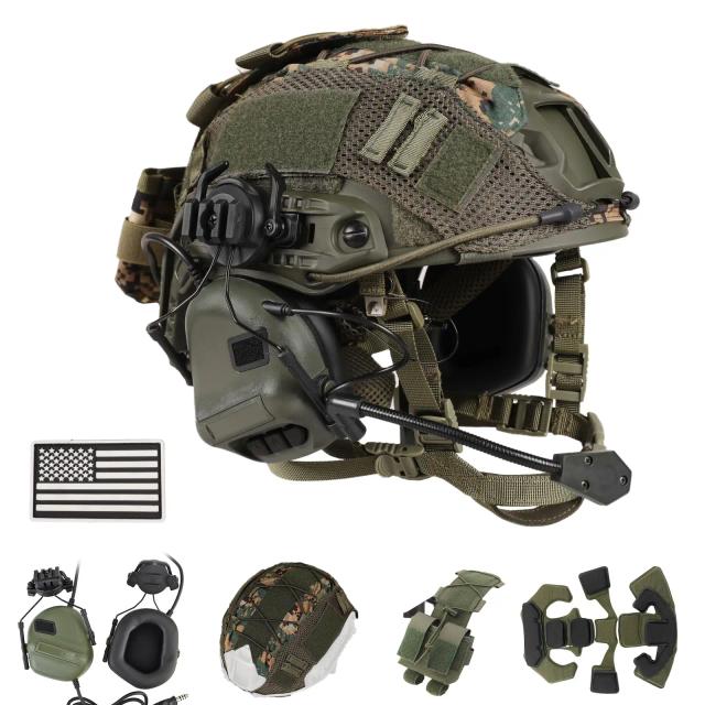Capacete Tático Ajustável com Fone de Ouvido e Luz de Sinal para Airsoft e Cosplay