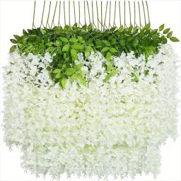 12pçs flores artificiais de videira de glicínias, atacado, corda falsa para decoração de festa de casamento em casa, seda - Image 1
