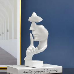 Pensador estátua escultura silêncio é estatuetas de ouro resina retro decoração para casa para escritório estudo sala estar ornamentos rosto abstrato - Image 5