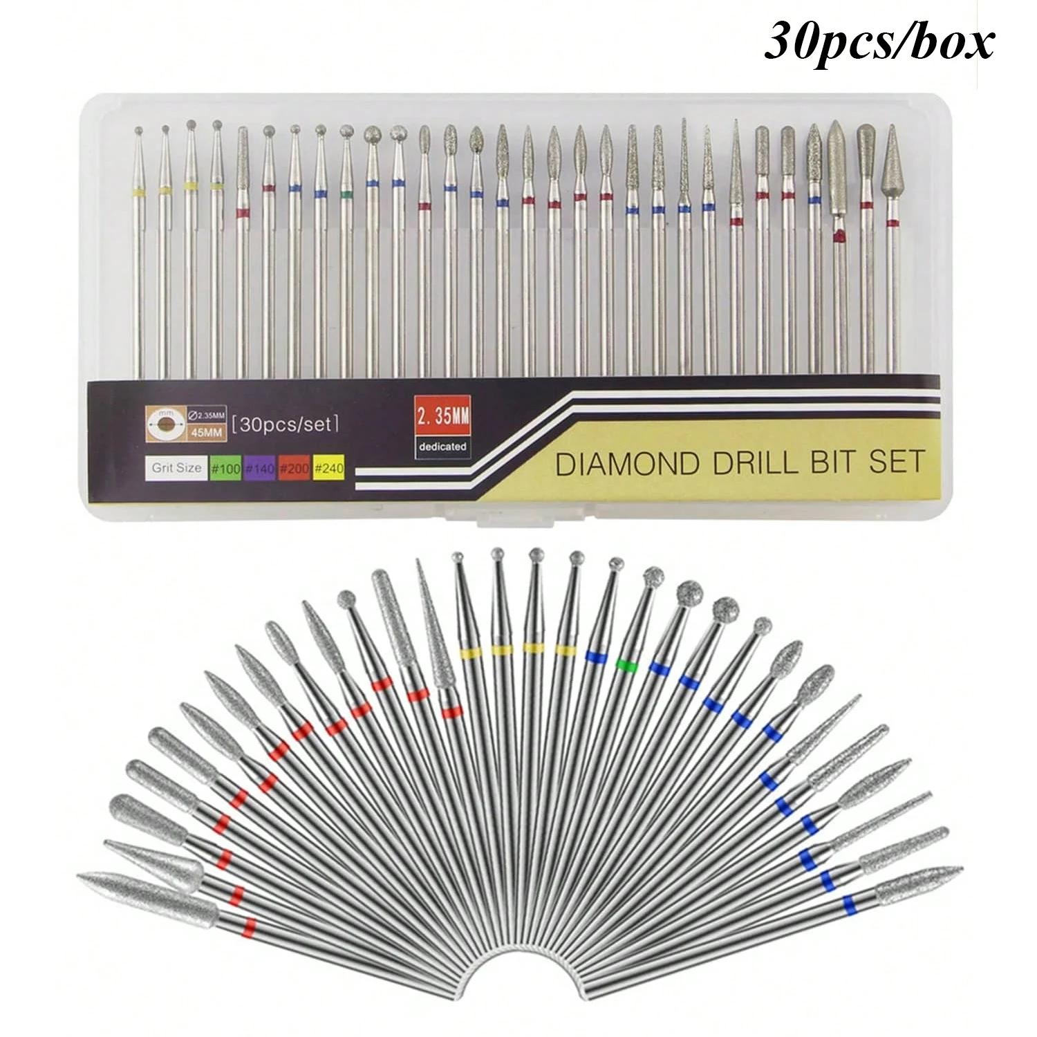 Conjunto de brocas de diamante para unhas de segurança profissional, brocas de cutícula de carboneto de 3/32 polegadas para manicure elétrica e pedicure, 30 peças - Image 1