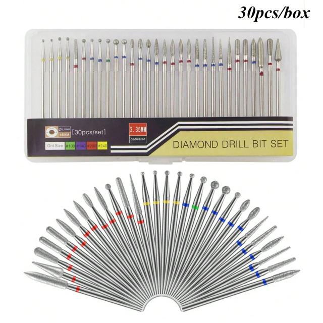 Conjunto de Brocas de Diamante para Unhas Profissional 3/32" 30 Peças