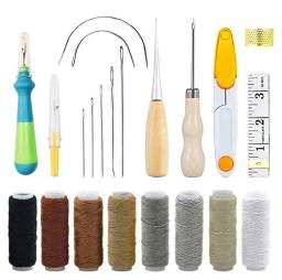 Kit de Costura em Couro, Conjunto de Ferramentas para Artesanato em Couro, Agulhas de Costura Manual, Furador, Linha Encerada para Trabalhos em Couro DIY - Image 4