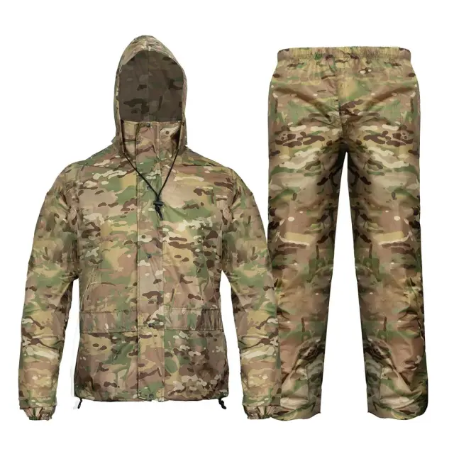 Flecktarn tático portátil camo capa de chuva conjunto camuflagem velo chuva terno bicicleta motocicleta à prova dwaterproof água militar manchar