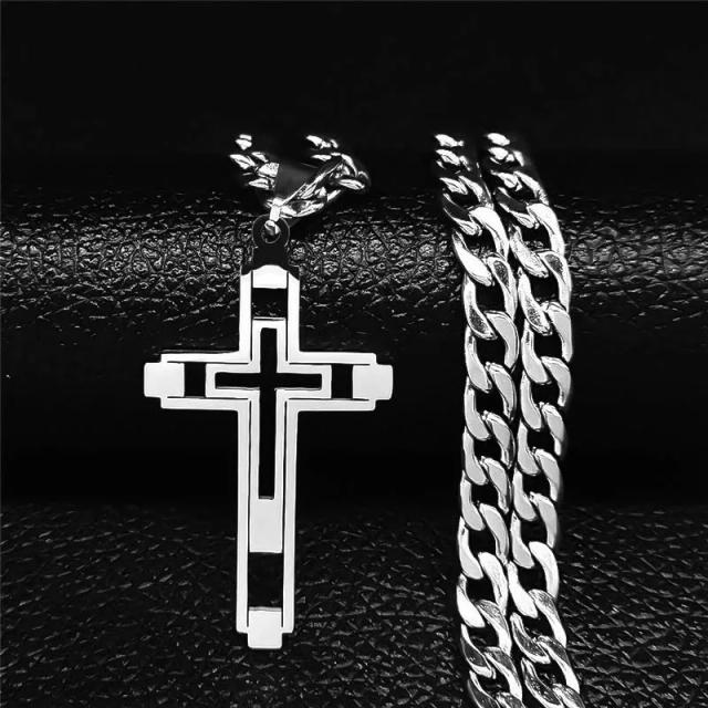 Mimilon Gargantilha Cruz Aço Inoxidável Ouro Masculino 60cm