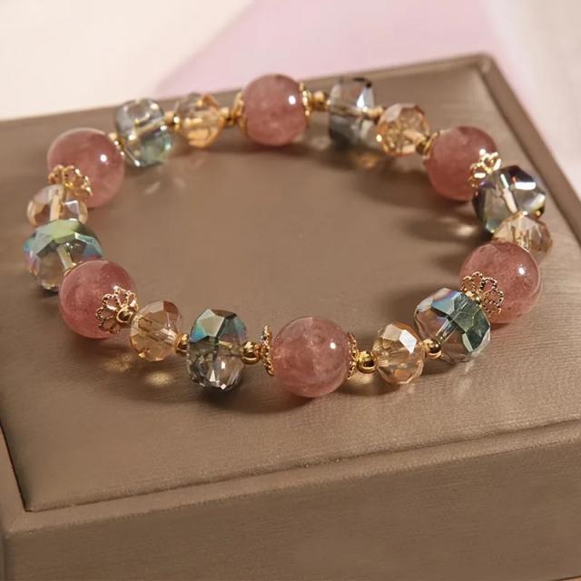 Pulseira de Contas de Cristal Unissex Pedra Preciosa Estilo Bonito Jóias
