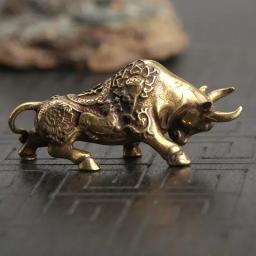 Estátua de Latão de Touro de Luta, Estatueta de Animal de Cobre da Sorte, Ornamento Miniatura que Atrai Riqueza para Decoração de Casa e Escritório - Image 3
